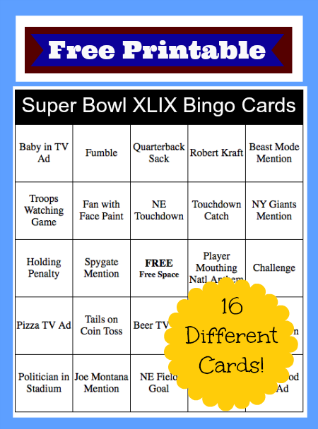 2015 Super Bowl Bingo Cards FREE Printable Thrifty Jinxy