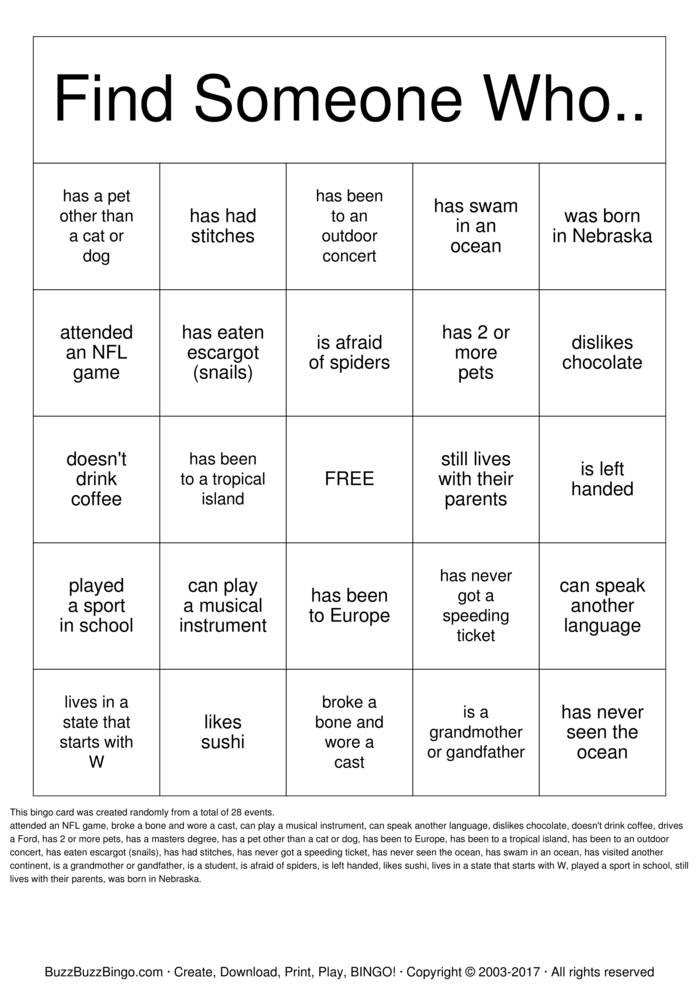 2017 Family Reunion Bingo Cards To Download Print And 