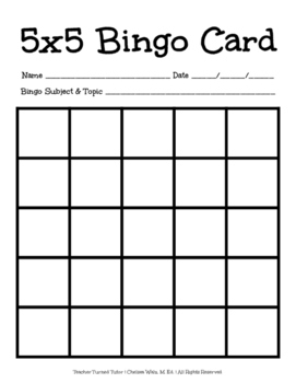 5x5 Bingo Card By Teacher Turned Tutor Teachers Pay Teachers