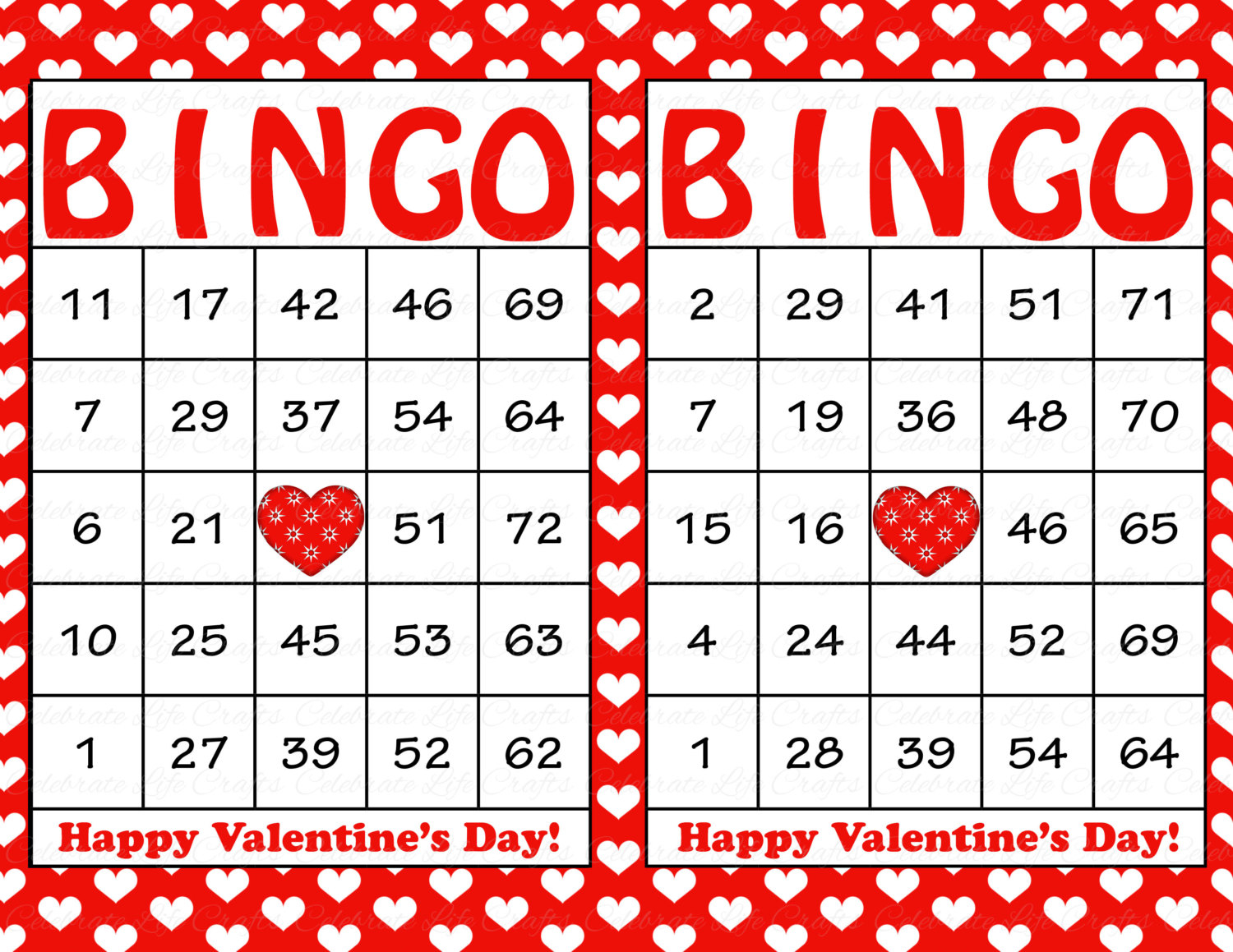 60 Valentines Bingo Cards Printable Valentine Bingo Cards