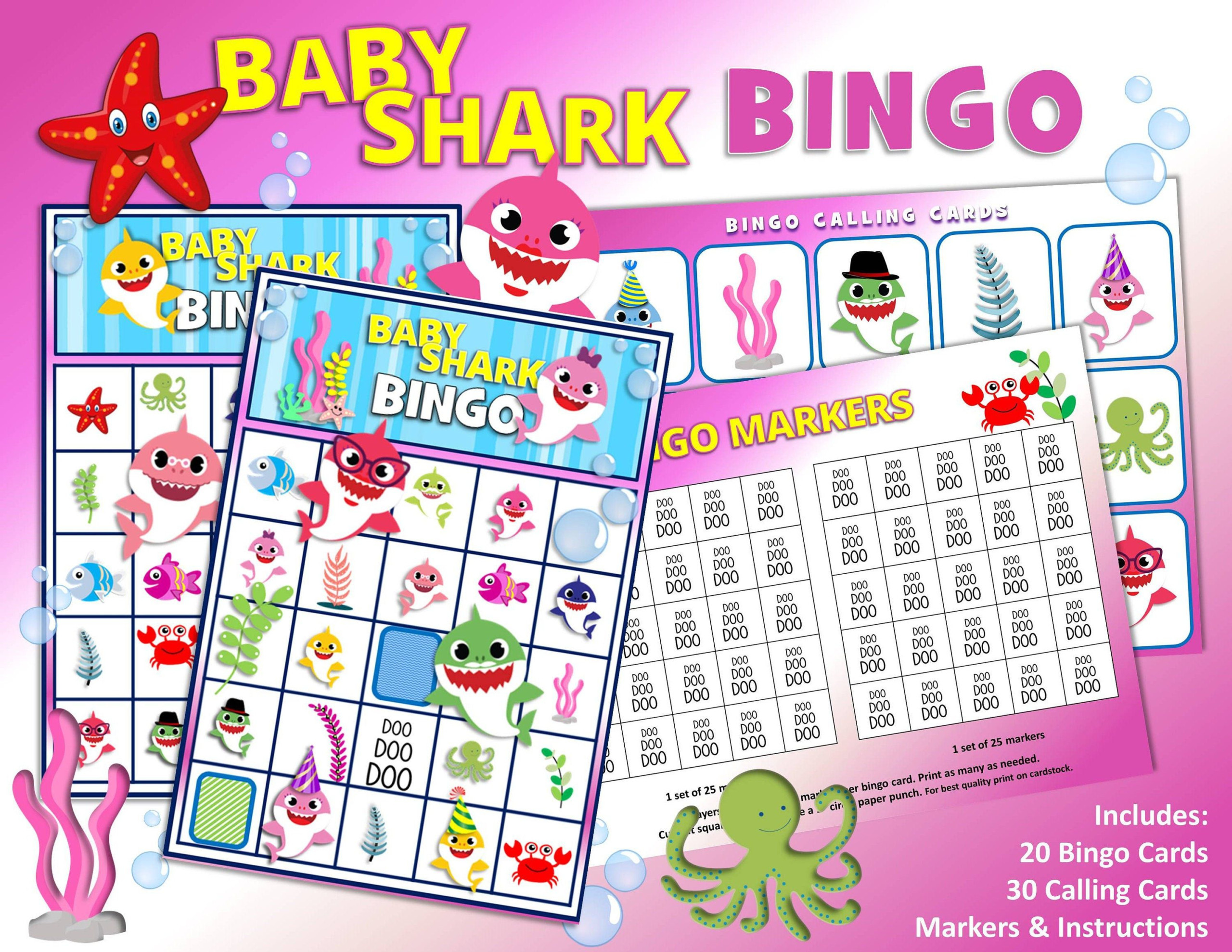 Baby Shark Bingo Printable Party Game Pink Tone In 2020 