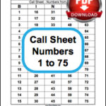 Bingo Call Sheet Numbers From 1 To 75 Bingo Maker