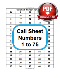 Bingo Call Sheet Numbers From 1 To 75 Bingo Maker