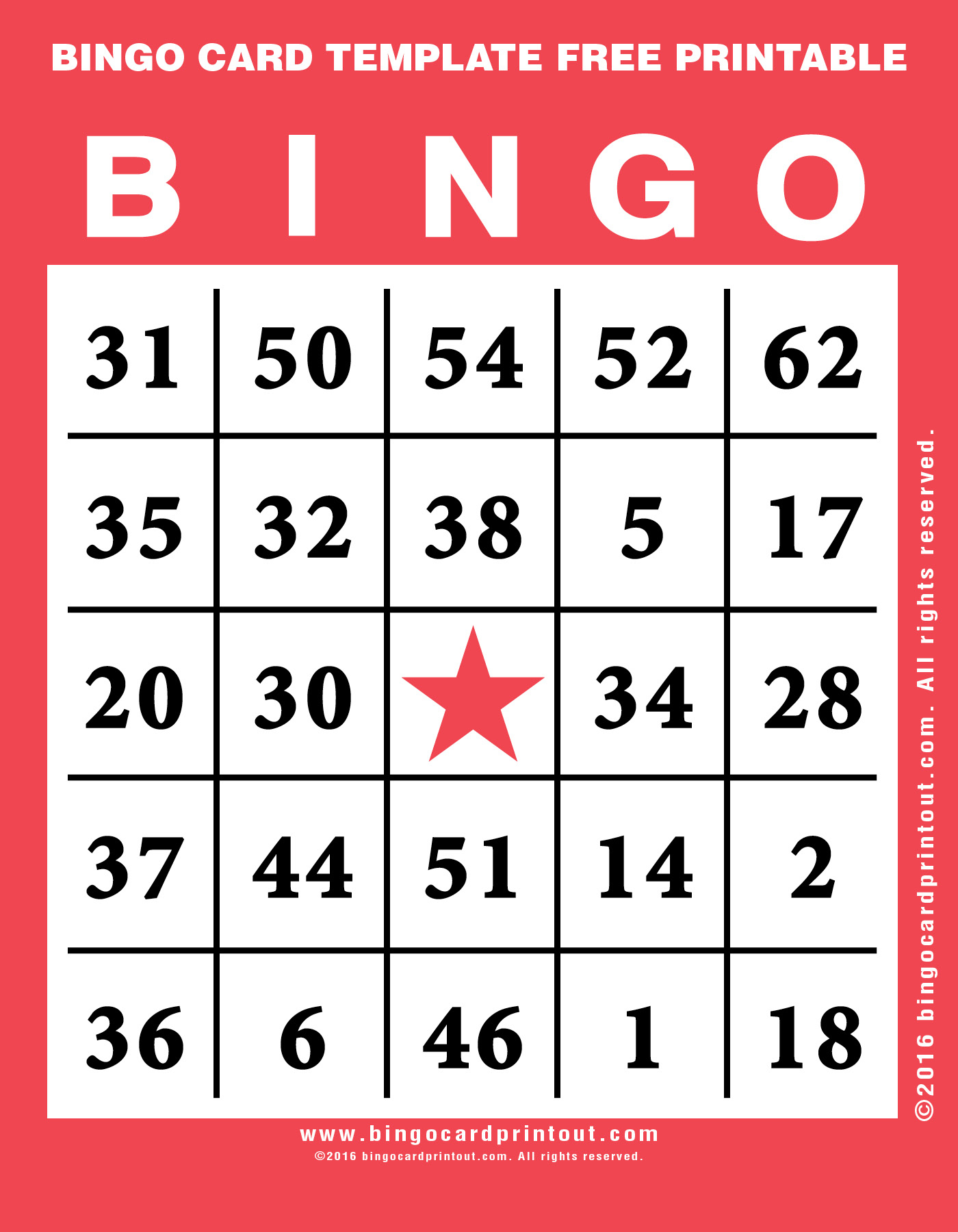 Bingo Card Template Free Printable BingoCardPrintout