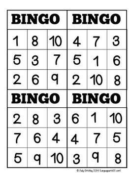 Bingo Numbers 1 10 By LanguageArts101 Teachers Pay Teachers