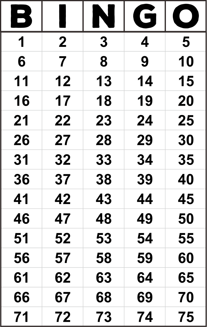 Bingo Numbers 1 75 Free Printable Bingo Cards Bingo 