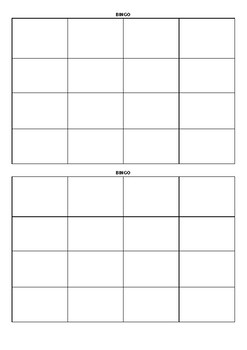 Blank BINGO Cards 4x4 By Madeleine Bella Teachers Pay 