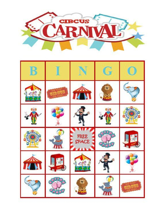 Circus Carnival Bingo 30 Printable Birthday Party Bingo 
