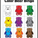 Color Games For Kids With A Bear Theme Bingo Card With