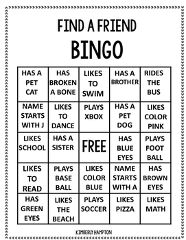 Find A Friend Bingo By Kimberly Hampton Teachers Pay 