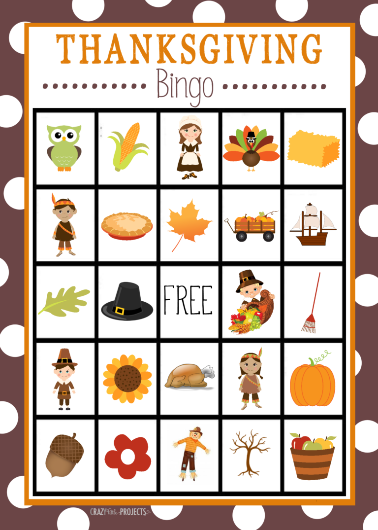 Free Printable Thanksgiving Bingo Game Crazy Little Projects