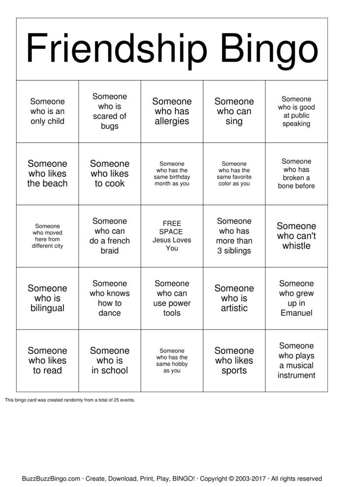 Friendship Bingo Bingo Cards To Download Print And Customize 