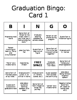 Graduation Bingo By Candice Bellows Teachers Pay Teachers