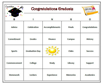 Graduation Bingo Game 60 Unique Cards Printable By 