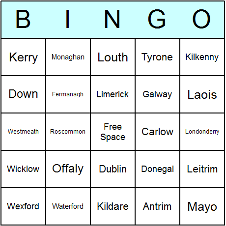 Irish Counties Bingo Cards Printable Bingo Activity 
