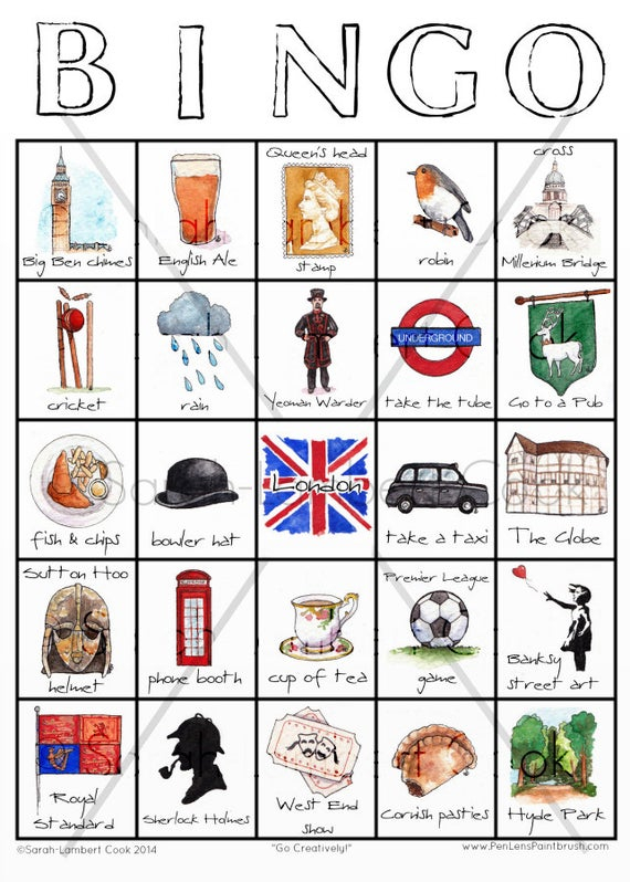 London Travel Bingo Instant Download Travel Printable Game 