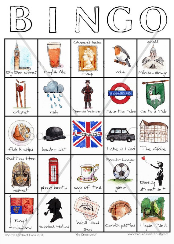 London Travel Bingo Instant Download Travel Printable Game