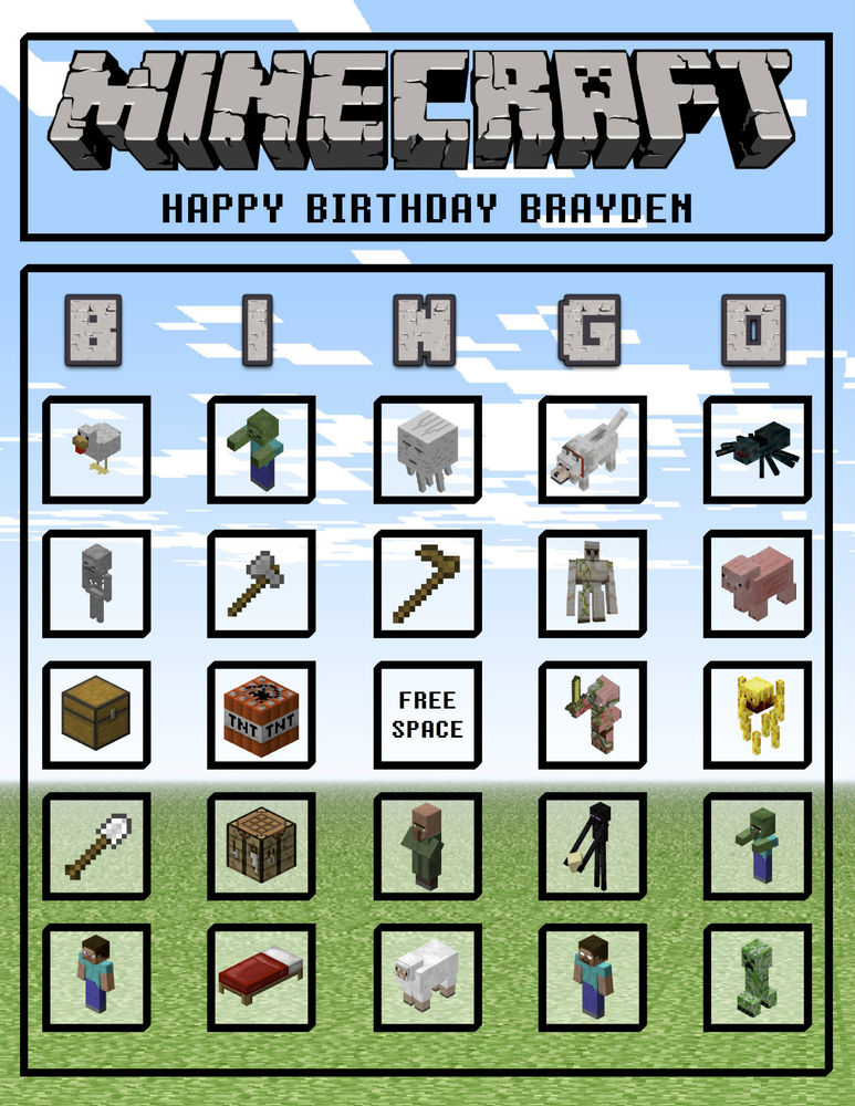 Minecraft Bingo Cards Personalized EBay