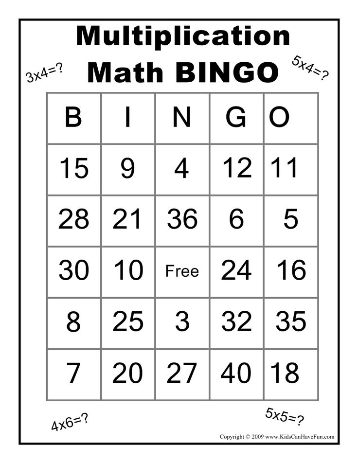 Multiplication Math BINGO Game Http www kidscanhavefun