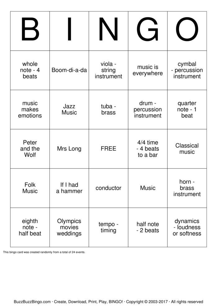 Music Bingo Bingo Cards To Download Print And Customize 