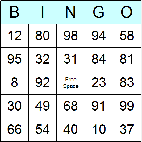 Numbers 1 To 99 Bingo Cards Printable Bingo Activity 