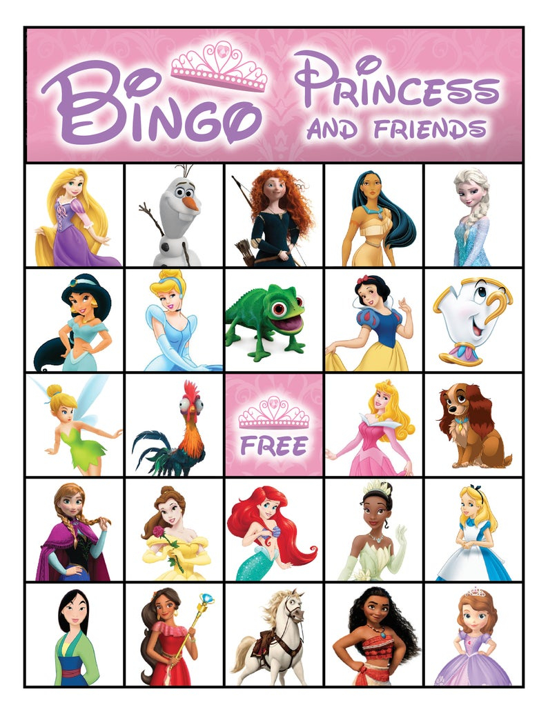 Princess Printable Bingo Cards 8 5 X 11 10 Etsy