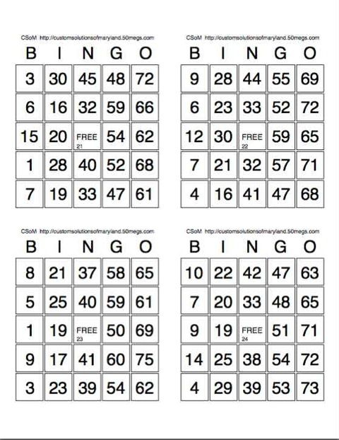 Print Bingo Cards 4 Sheet Custom Solutions Of Maryland 