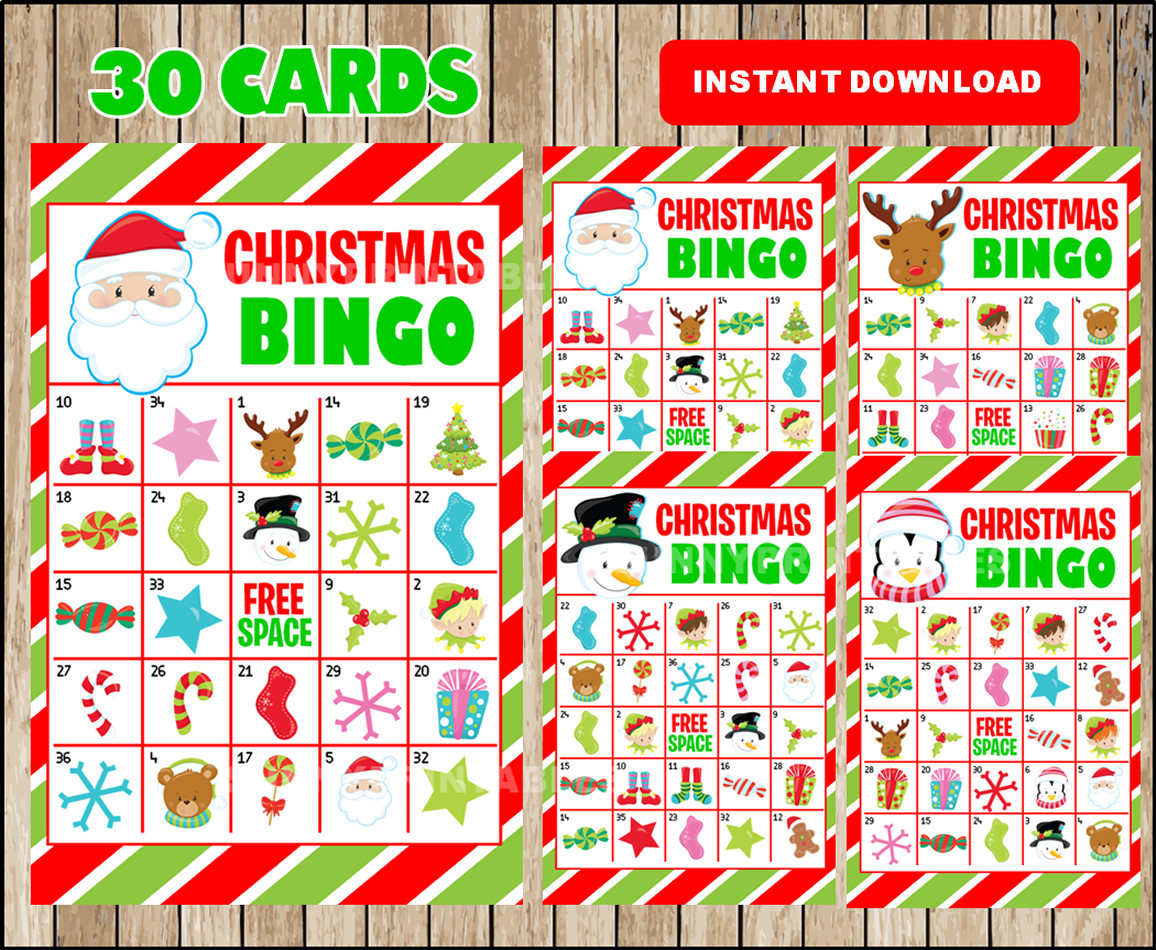 Printable 30 Christmas Bingo Cards Printable Christmas Bingo