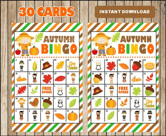 Printable 30 Fall Autumn Bingo Cards Printable Harvest Bingo
