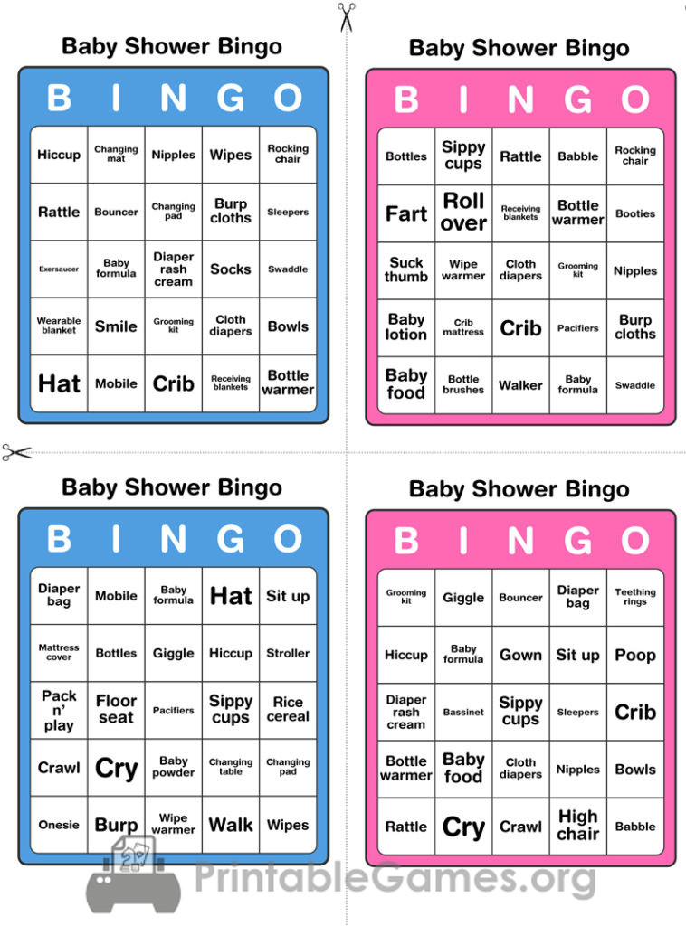 Printable Baby Shower Bingo 50 Cards Pink And Blue 