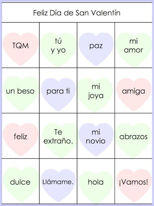 Printable Spanish Bingo For Valentine s Day Spanish 