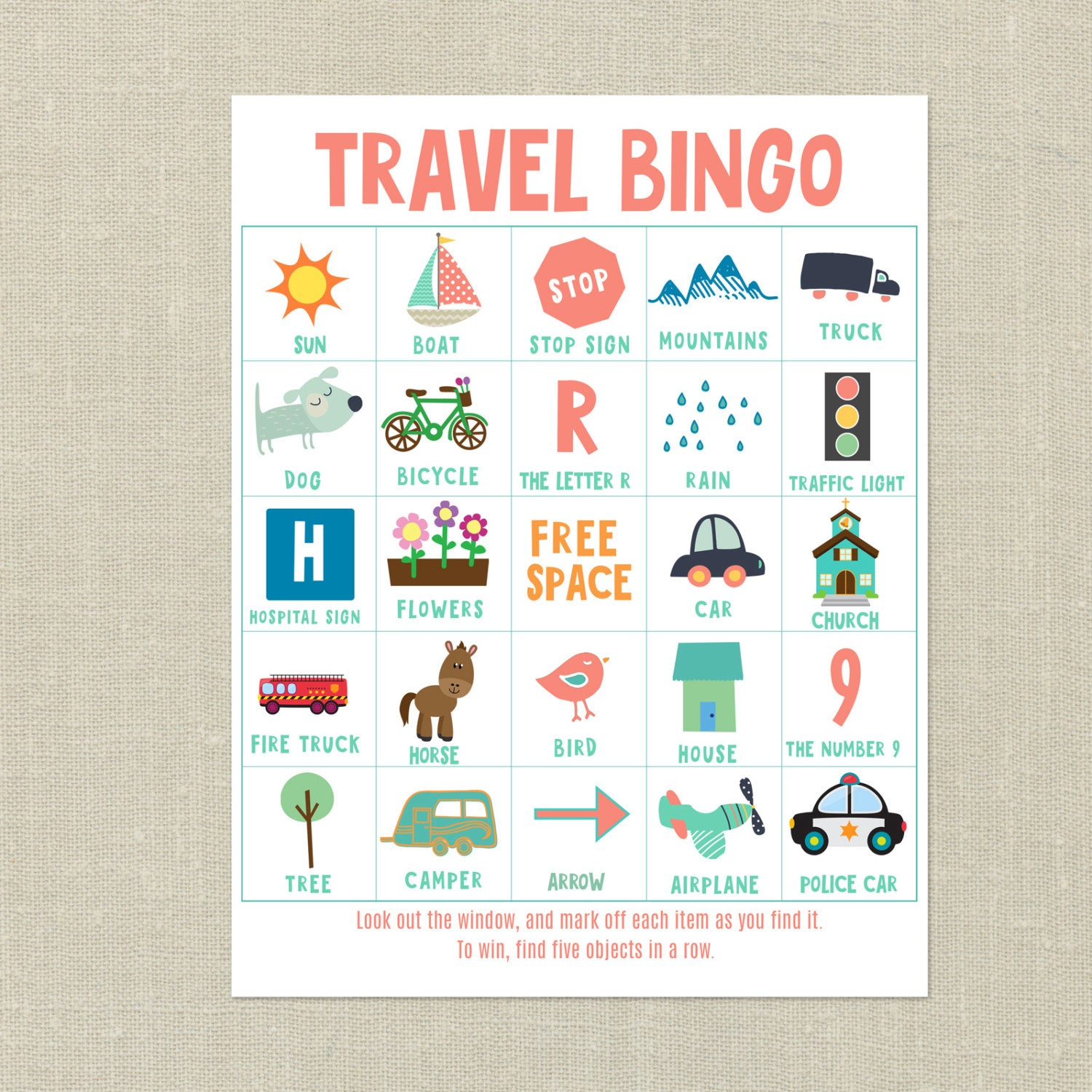 Printable Travel Bingo Cards Road Trip Activity Family