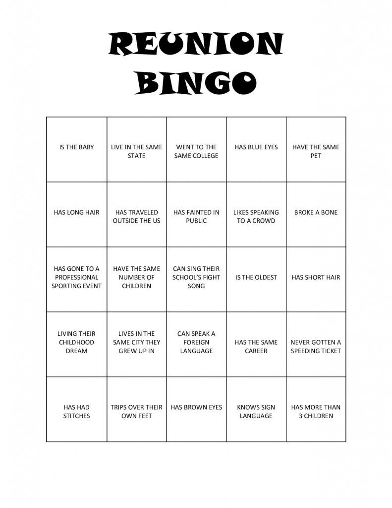 Reunion Bingo FREE Printable Family Reunion Games 