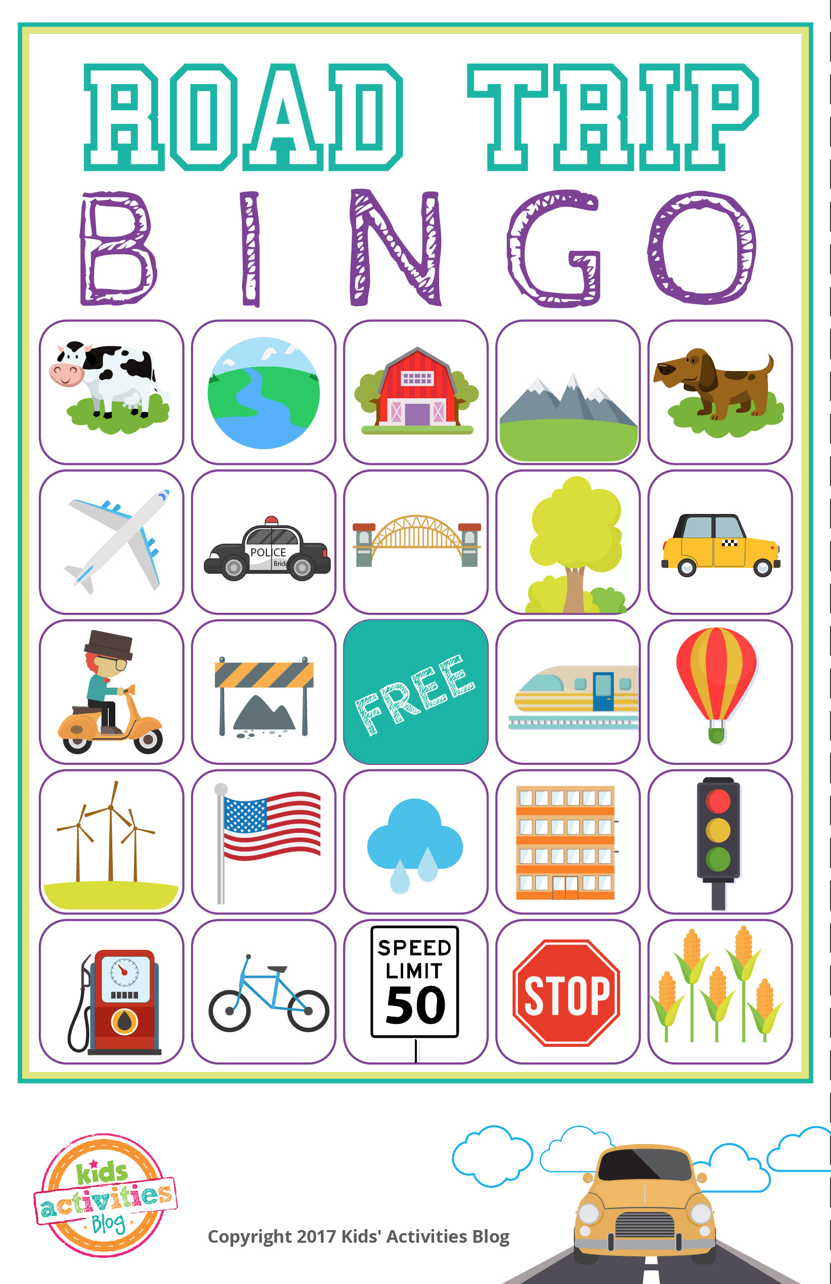 Road Trip BINGO Printable Game