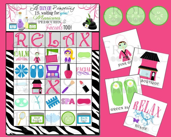 Spa Bingo 10 Printable Cards INSTANT DOWNLOAD