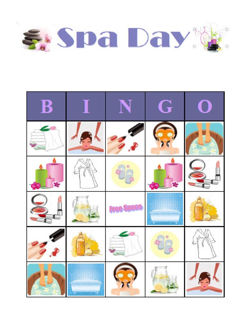Spa Day Bingo 30 Printable Birthday Party Bingo Game Cards 