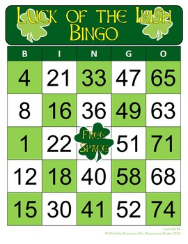St Patrick s Day Luck Of The Irish Bingo 30 Unique 