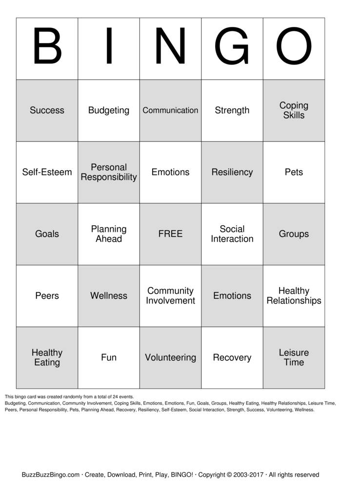 Substance Abuse Recovery Bingo Cards To Download Print 
