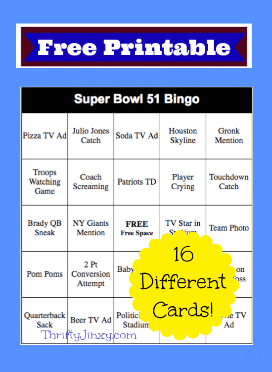 Super Bowl Bingo Cards FREE Printable Thrifty Jinxy