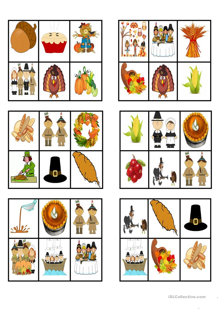 THANKSGIVING BINGO CARDS English ESL Worksheets For 