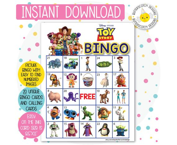 Toy Story Printable Bingo Cards 20 Different Cards Instant