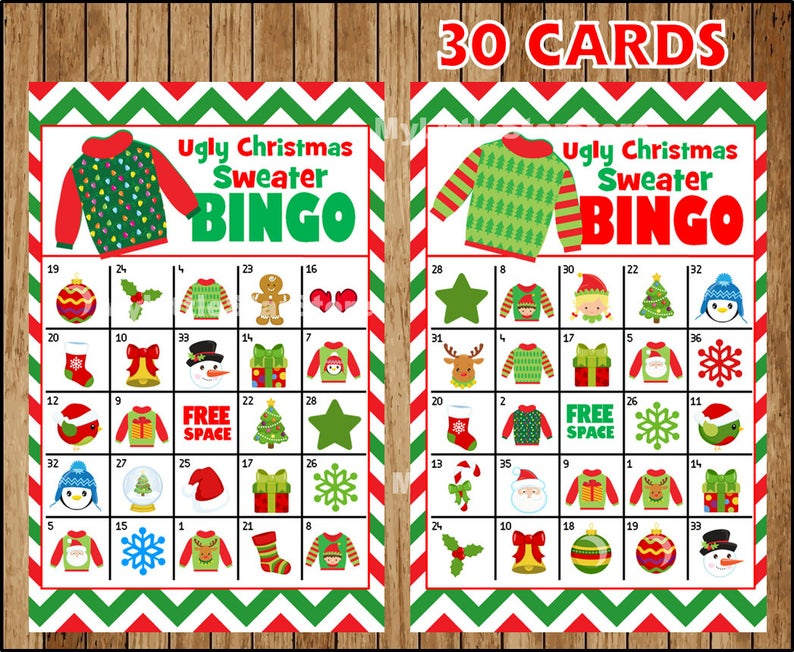 Ugly Christmas Sweater Bingo 30 Cards Printable Christmas 