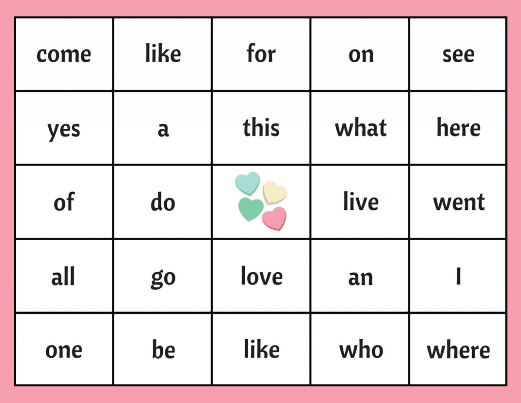 Valentine s Day Sight Word Bingo Free Bingo Board 