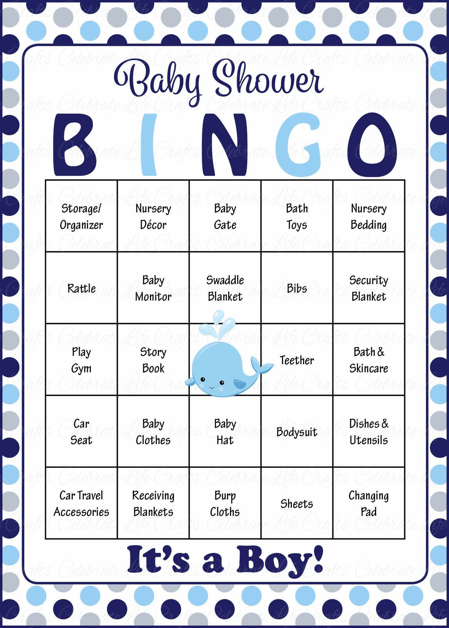 Whale Baby Bingo Cards Printable Download Prefilled 