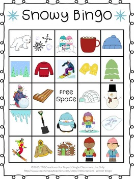 Winter Bingo By TNBCreations Teachers Pay Teachers