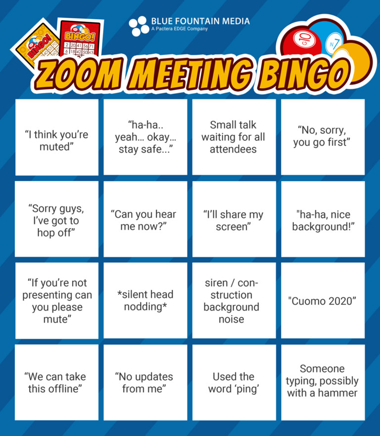 Work From Home Zoom Bingo Cards Blue Fountain Media