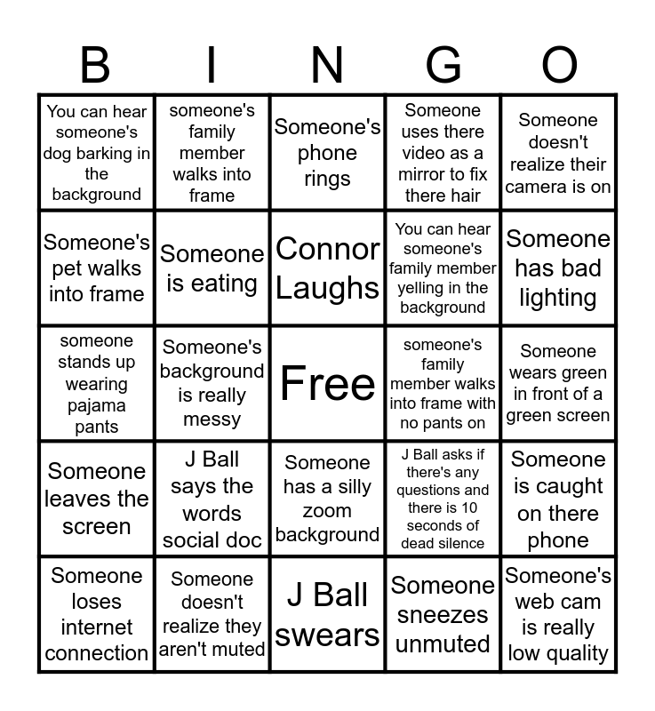 Zoom Bingo Card