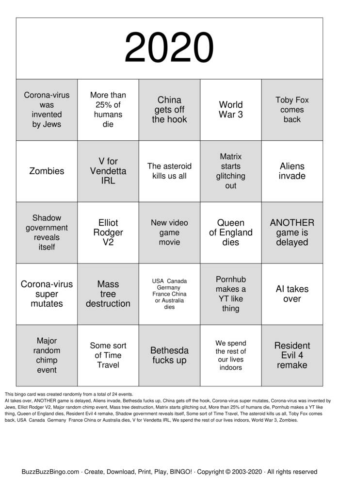 2020 Bingo Cards To Download Print And Customize 