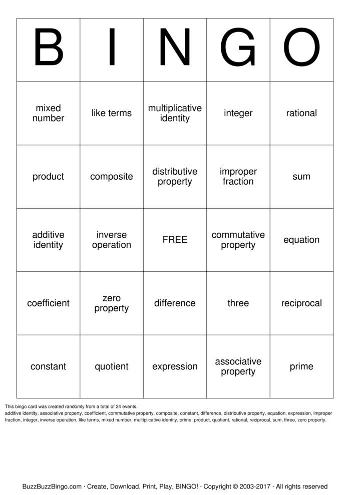 Algebra Bingo Bingo Cards To Download Print And Customize 