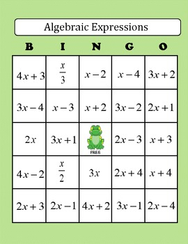 Algebra Translating Algebraic Expressions BINGO Game By